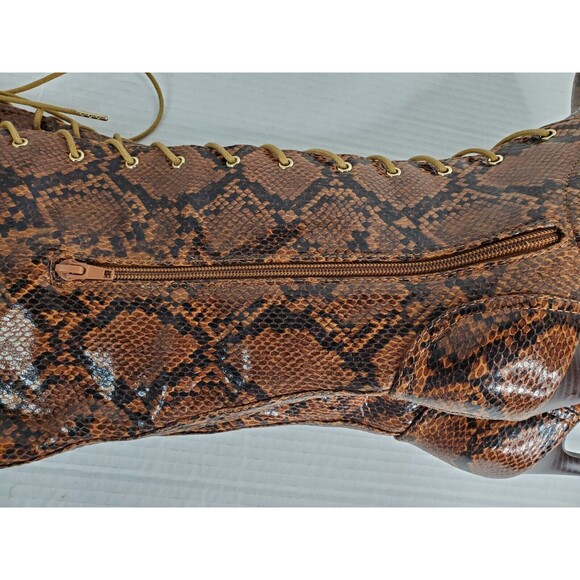 Noela Brown Faux Snakeskin Lace Up Platform Stiletto Boots Size 8.5M - Picture 8 of 10